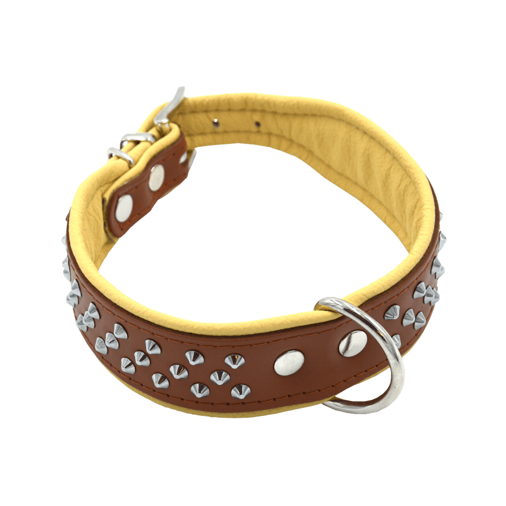 Comme Un Roi - Collier Cuir Clouté So Chic Caramel pour Chien