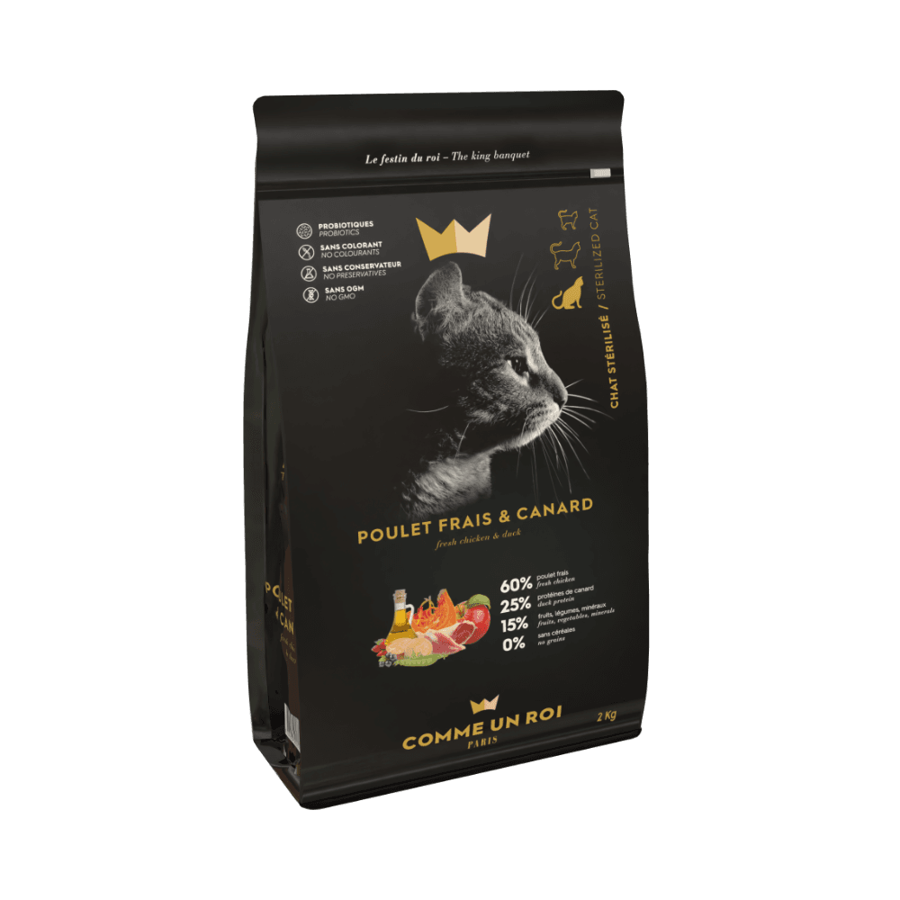 Comme Un Roi - Croquettes Poulet Frais et Canard Chat Adulte Stérilisé