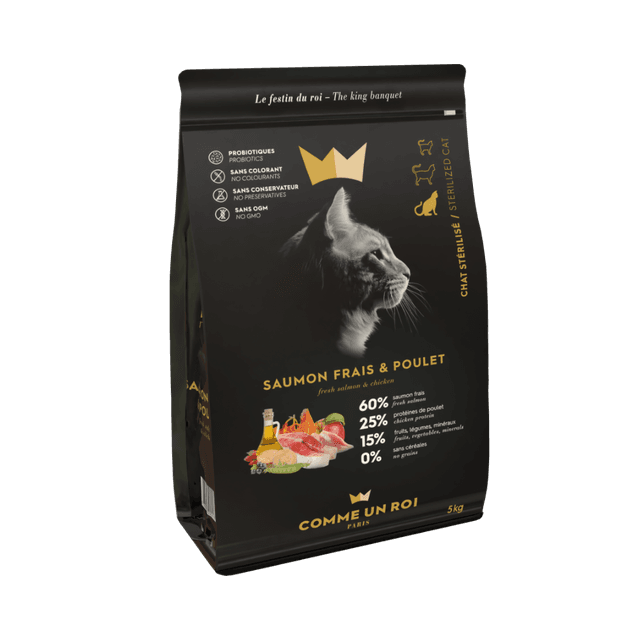 Comme Un Roi - Croquettes Saumon Frais et Poulet Chat Adulte Stérilisé