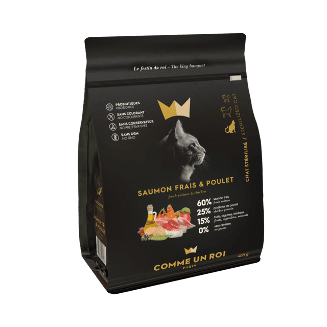 Comme Un Roi - Croquettes Saumon Frais et Poulet Chat Adulte Stérilisé