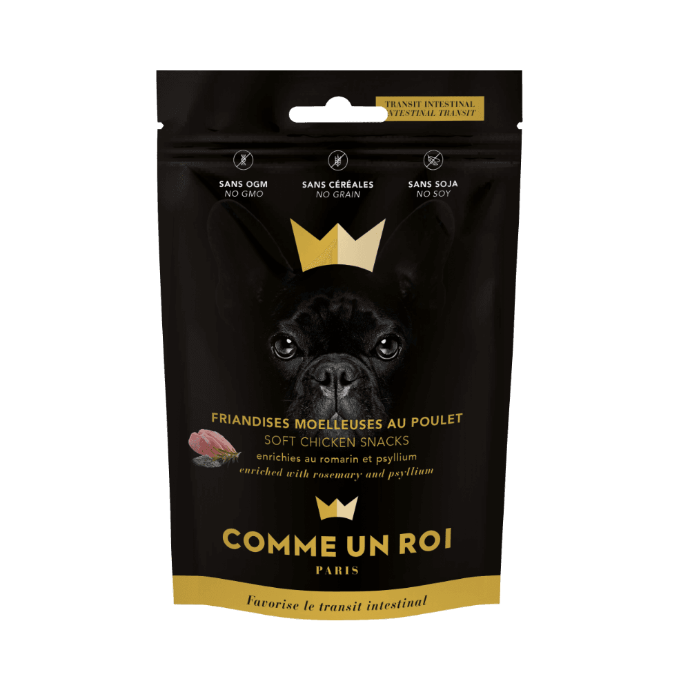 Comme Un Roi - Friandises Sans Céréale Poulet Romarin Psyllium pour le Transit Chien 100 gr