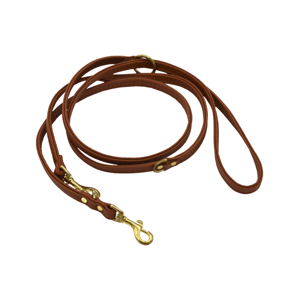 Comme Un Roi - Laisse Cuir Ajustable Plate So Chic Caramel pour Chien - TU