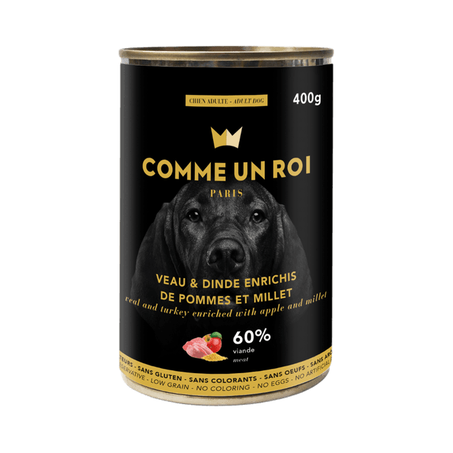 Comme Un Roi - Pâtée Sans Céréales Veau et Dinde Chien 400 gr