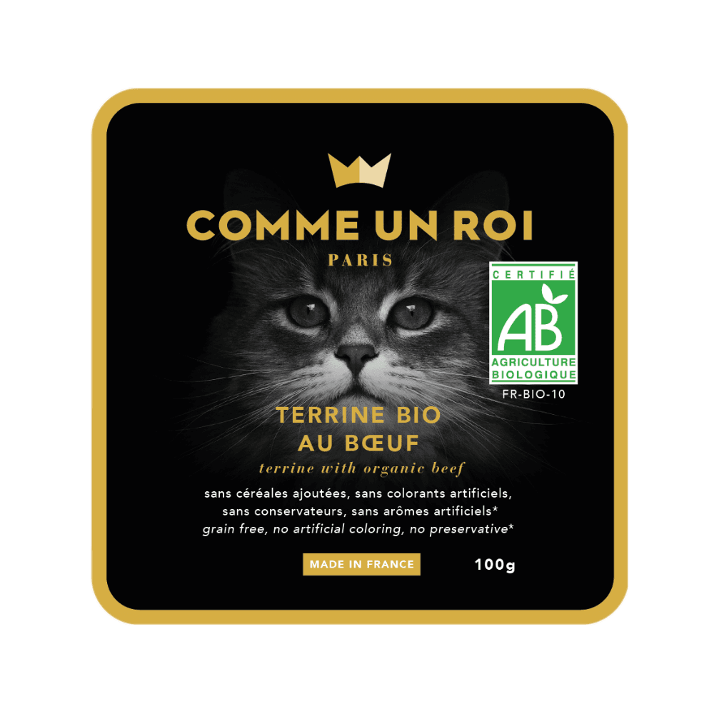 Comme Un Roi - Terrine Bio Sans Céréales Ajoutées au Boeuf et aux Légumes Chat 100 gr