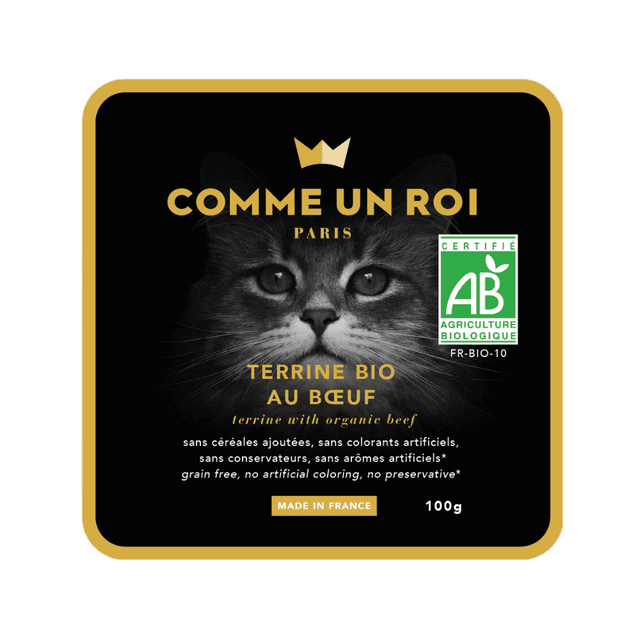 Comme Un Roi - Terrine Bio Sans Céréales Ajoutées au Boeuf et aux Légumes Chat 100 gr