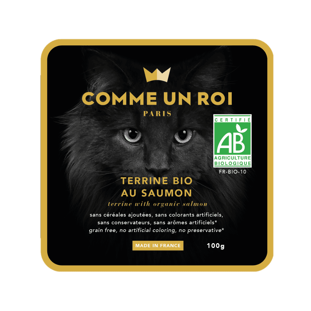 Comme Un Roi - Terrine Bio Sans Céréales Ajoutées au Saumon et aux Légumes Chat 100 gr