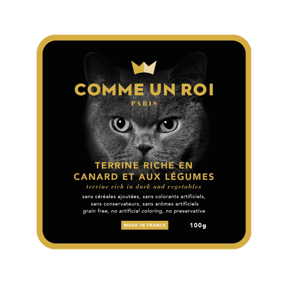 Comme Un Roi - Terrine Sans Céréales Ajoutées riche en Canard et aux Légumes Chat 100 gr