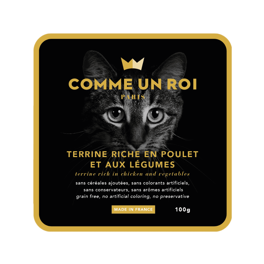 Comme Un Roi - Terrine Sans Céréales Ajoutées riche en Poulet et aux Légumes Chat 100 gr