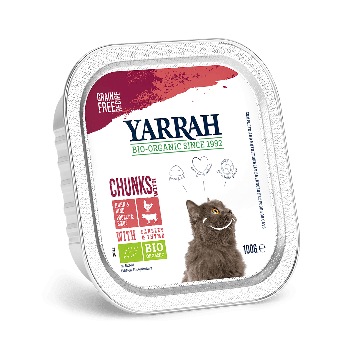 Yarrah - Bouchées Bio Sans Céréales Poulet & Boeuf Chat 100gr