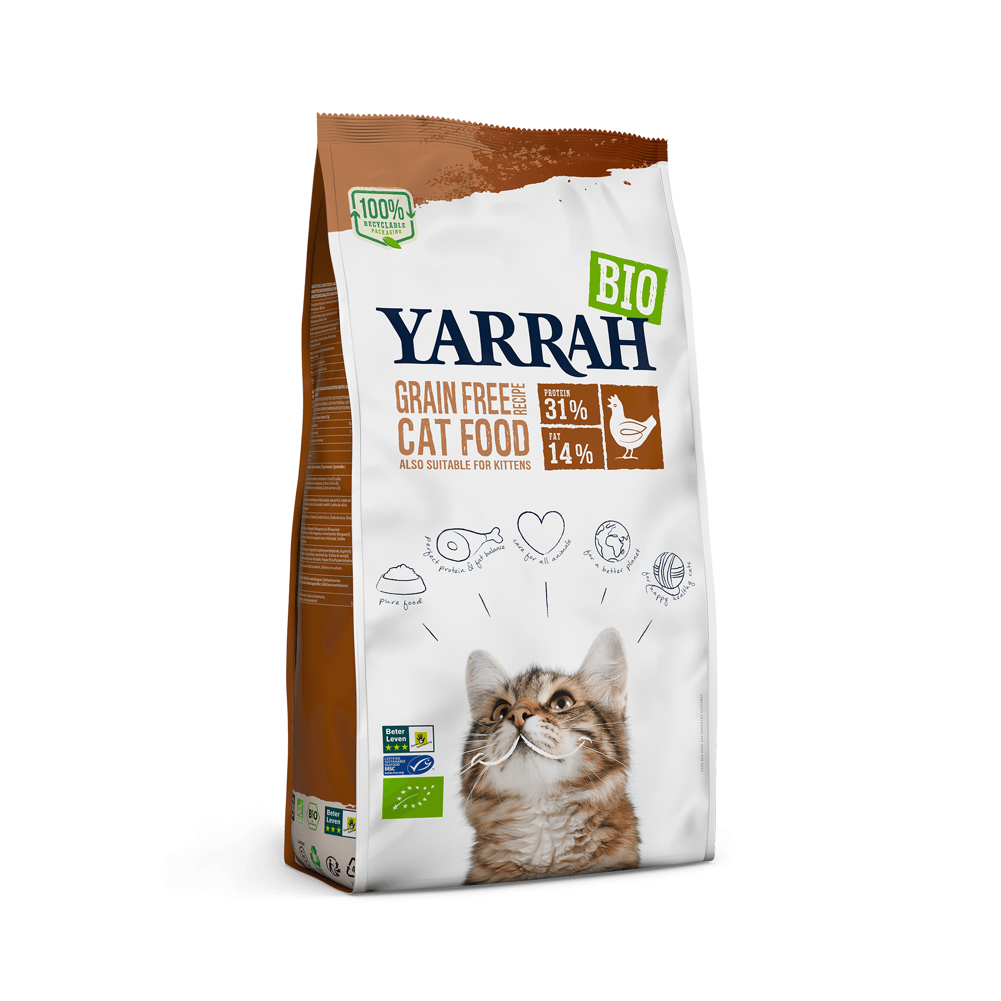 Yarrah - Croquettes Bio Sans Céréales Poulet & Poisson Chat Adulte et Chaton
