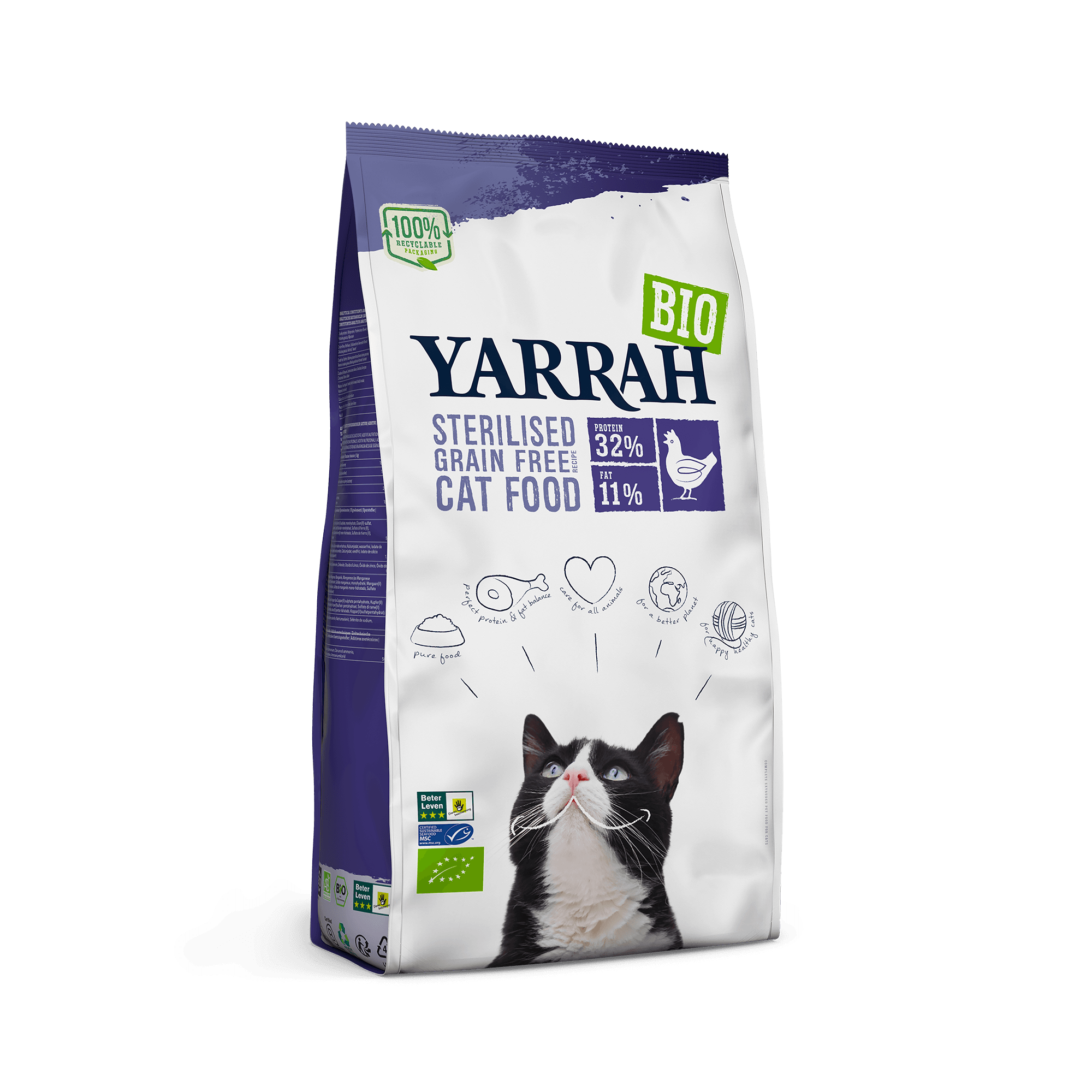 Yarrah - Croquettes Bio Sans Céréales Poulet & Poisson Chat Stérilisé et Surpoids