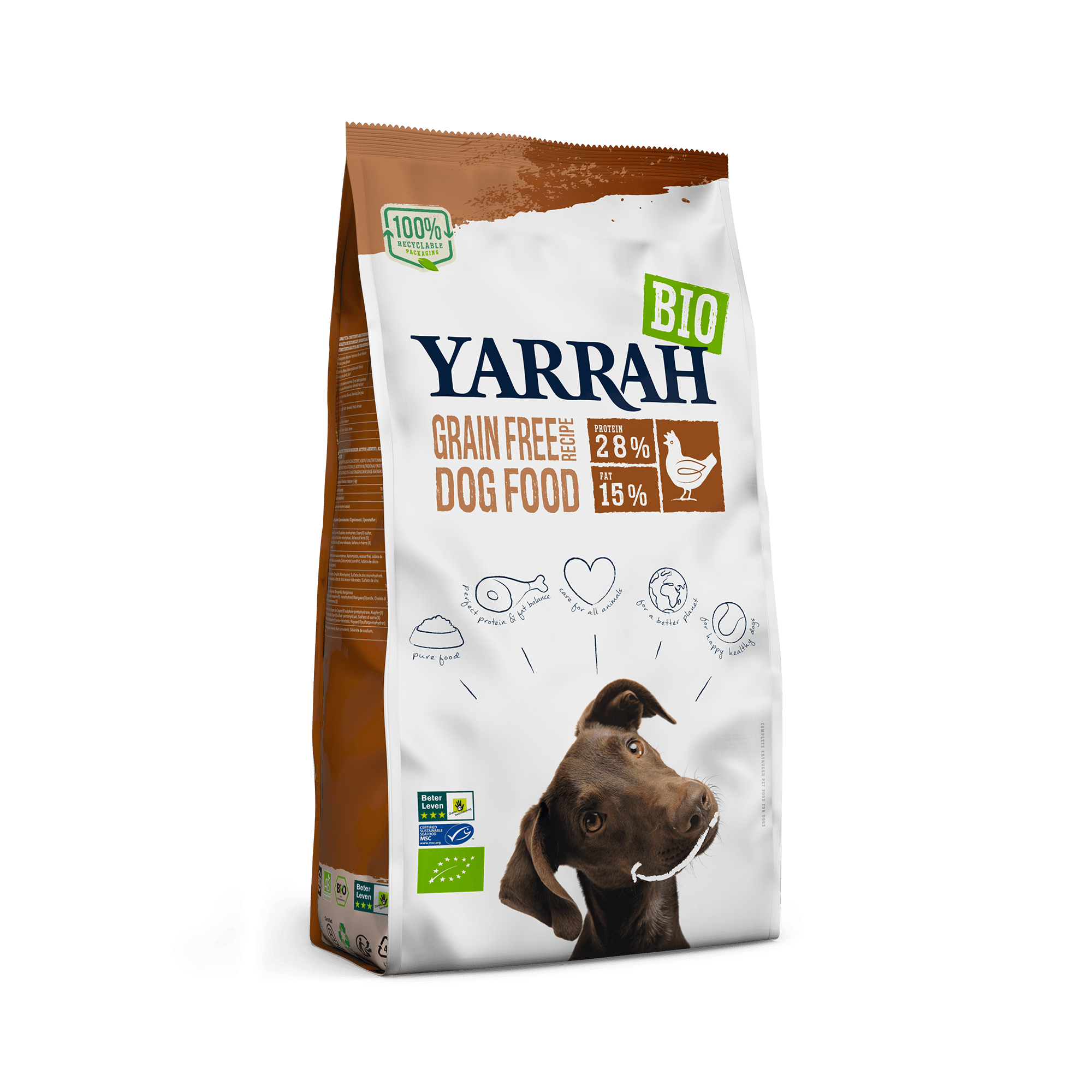 Yarrah - Croquettes Bio Sans Céréales Poulet & Poisson Label MSC Chien Adulte