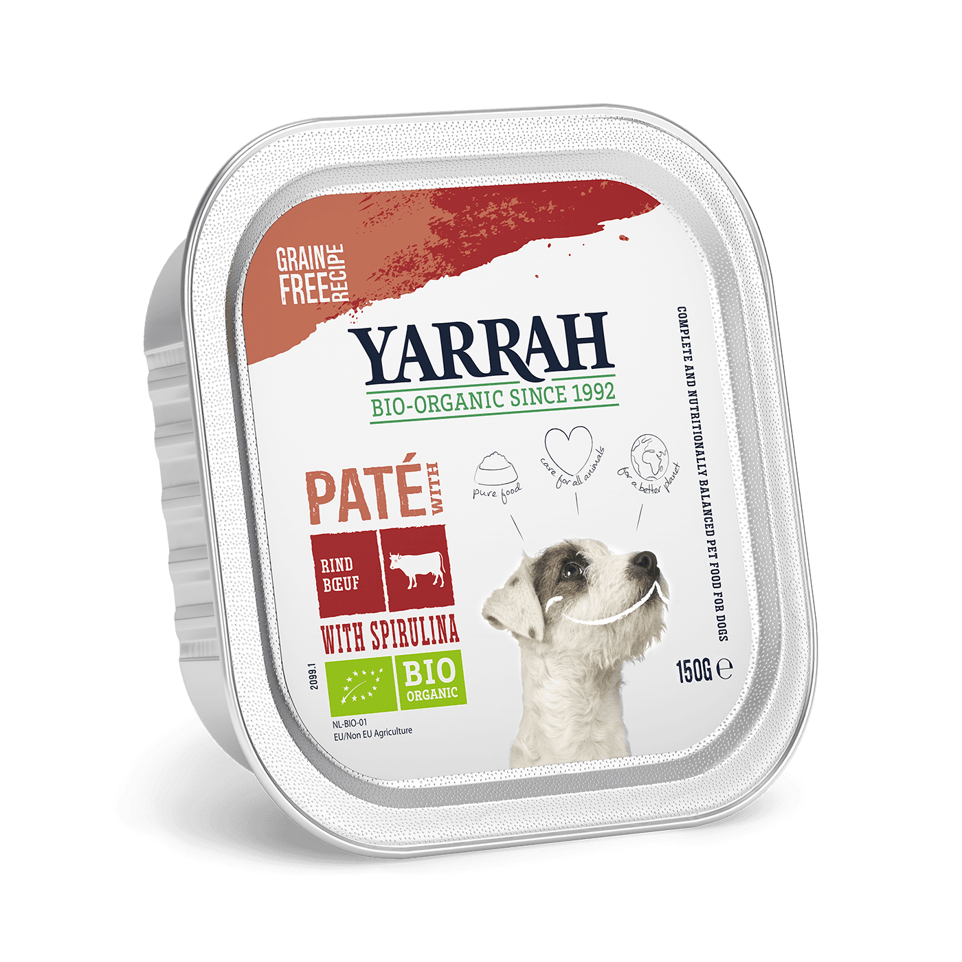 Yarrah - Terrine Bio Sans Céréales Boeuf Chien 150gr