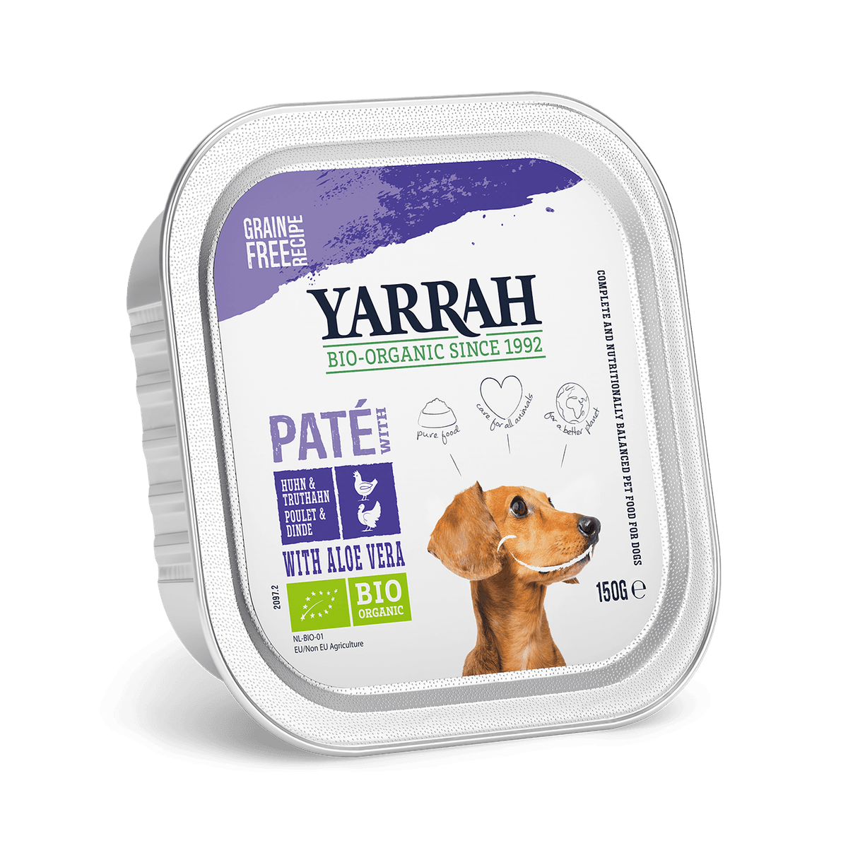 Yarrah - Terrine Bio Sans Céréales Poulet & Dinde Chien 150gr