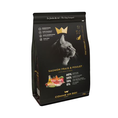Comme Un Roi - Croquettes Saumon Frais et Poulet Chat Adulte Stérilisé