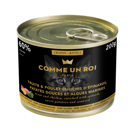 Comme Un Roi - Pâtée Sans Céréale Truite Chaton 200gr