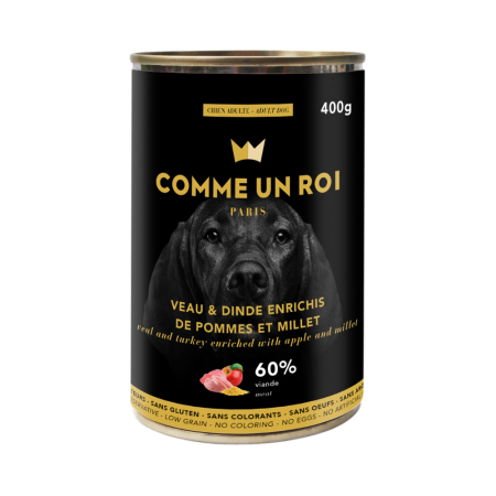 Comme Un Roi - Pâtée Sans Céréales Veau et Dinde Chien 400 gr
