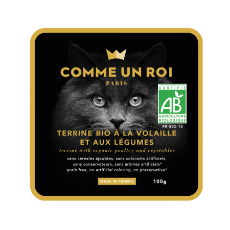 Comme Un Roi - Terrine Bio Sans Céréales Ajoutées à la Volaille Chat 100 gr