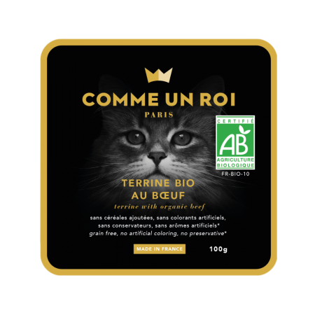 Comme Un Roi - Terrine Bio Sans Céréales Ajoutées au Buf Chat 100 gr