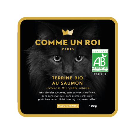 Comme Un Roi - Terrine Bio Sans Céréales Ajoutées au Saumon Chat 100 gr