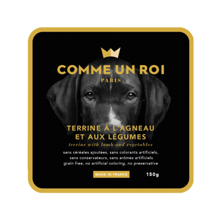 Comme Un Roi - Terrine Sans Céréales Ajoutées à l\'Agneau et aux Légumes Chien 150 gr