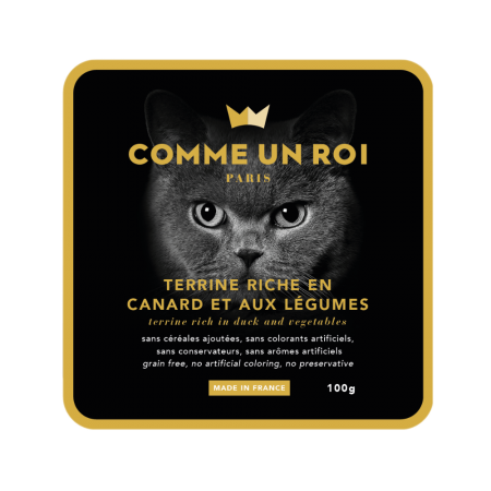 Comme Un Roi - Terrine Sans Céréales Ajoutées riche en Canard et aux Légumes Chat 100 gr