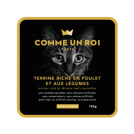 Comme Un Roi - Terrine Sans Céréales Ajoutées riche en Poulet et aux Légumes Chat 100 gr