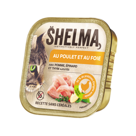 Shelma -  Terrine Sans Céréales Poulet foie épinard Chat 100 gr