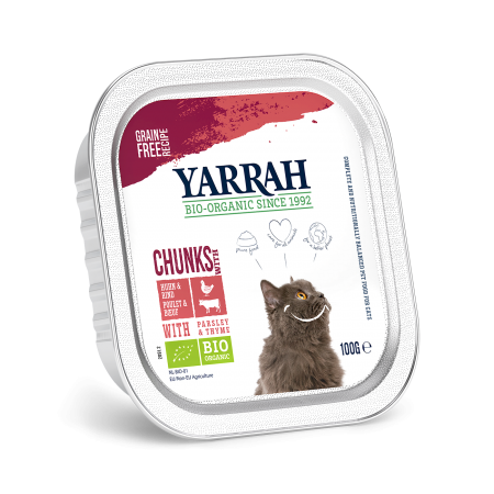 Yarrah - Bouchées Bio Sans Céréales Poulet & Boeuf Chat 100gr