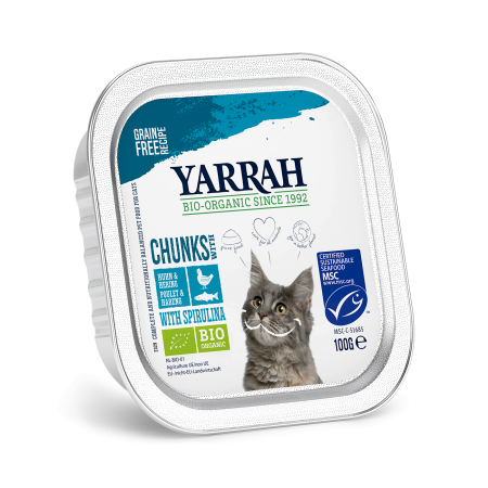 Yarrah - Bouchées Bio Sans Céréales Poulet et Hareng label MSC Chat 100gr